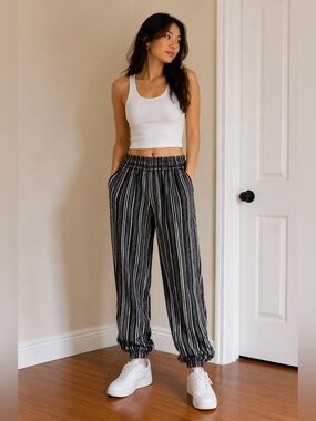 Ci Sono Black & White Striped Pull-On Joggers
